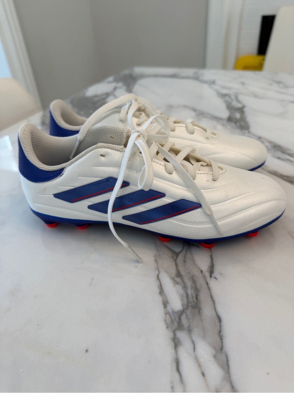 adidas White and Blue Kids Soccer Cleats